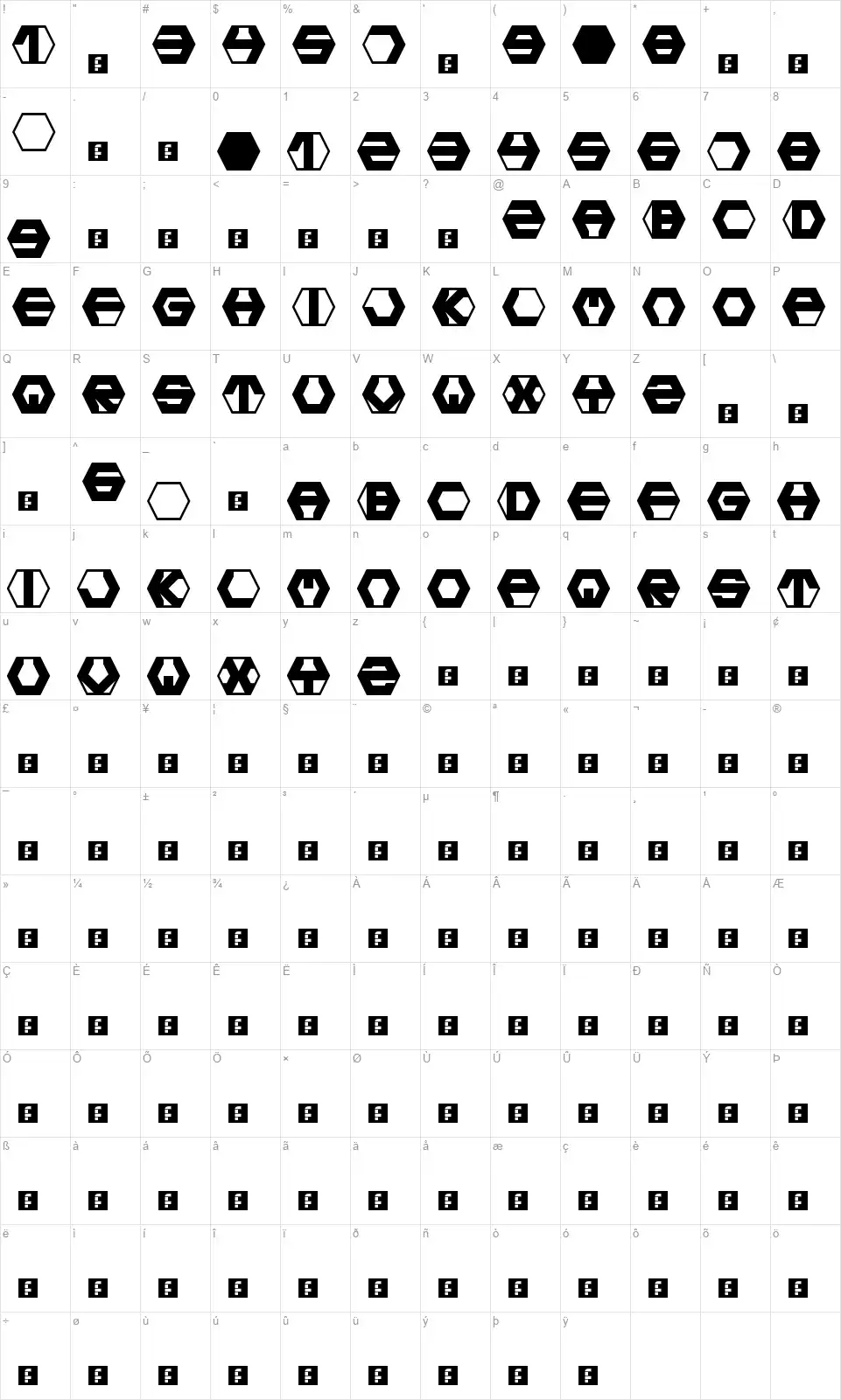 Hexotic LDRfont character map
