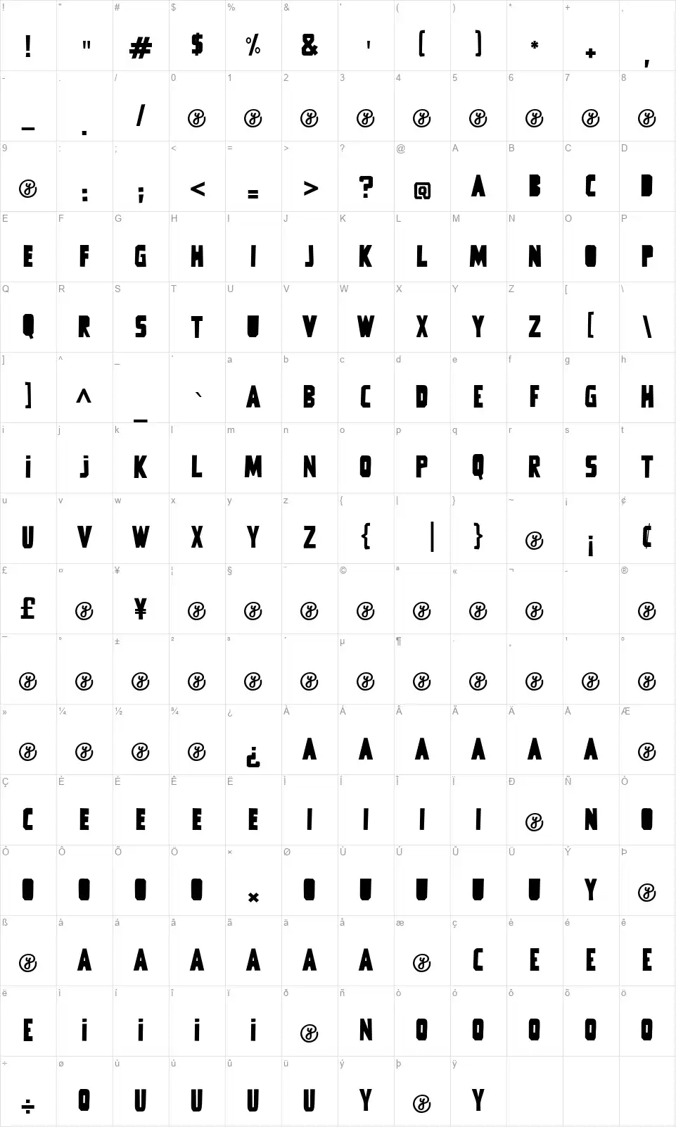 Hi TVfont character map