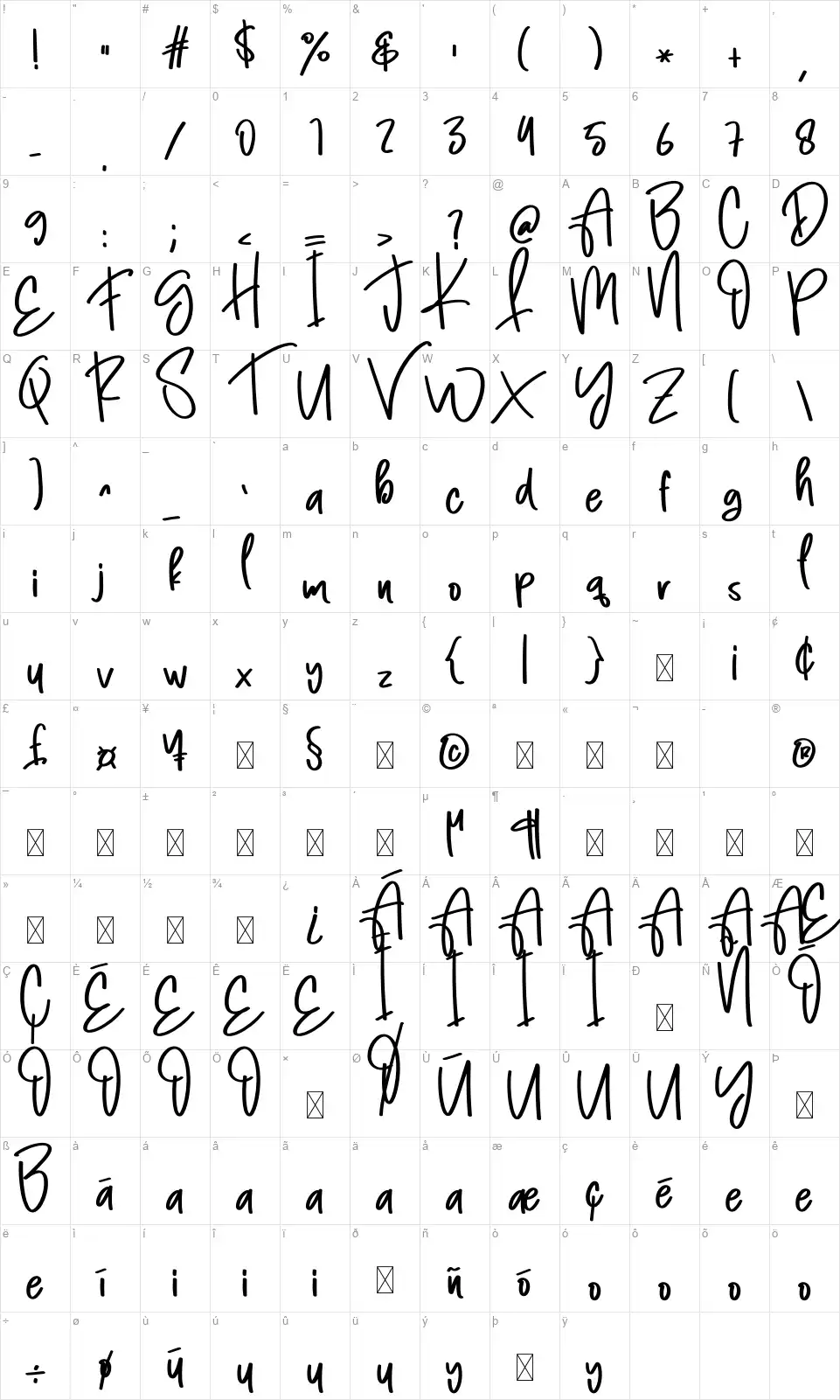 Hightschoolfont character map