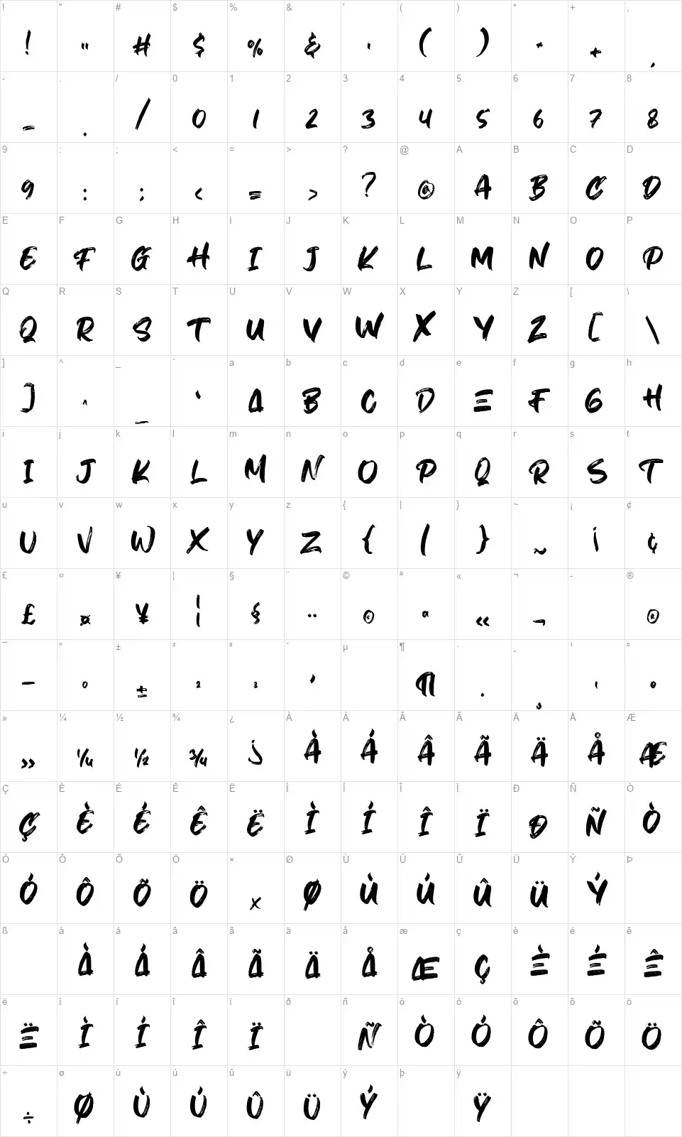Hiruzen Existfont character map