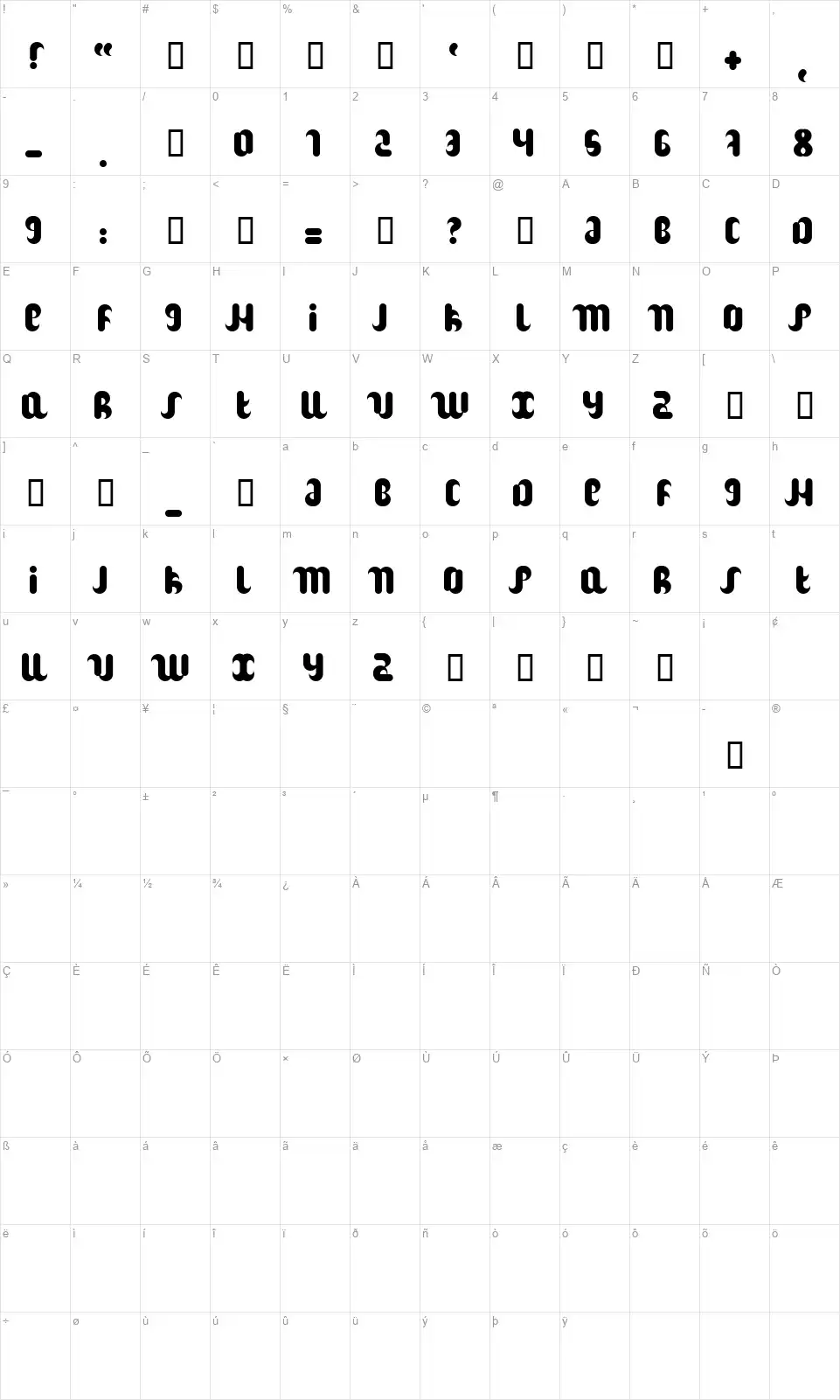 Hitchfont character map