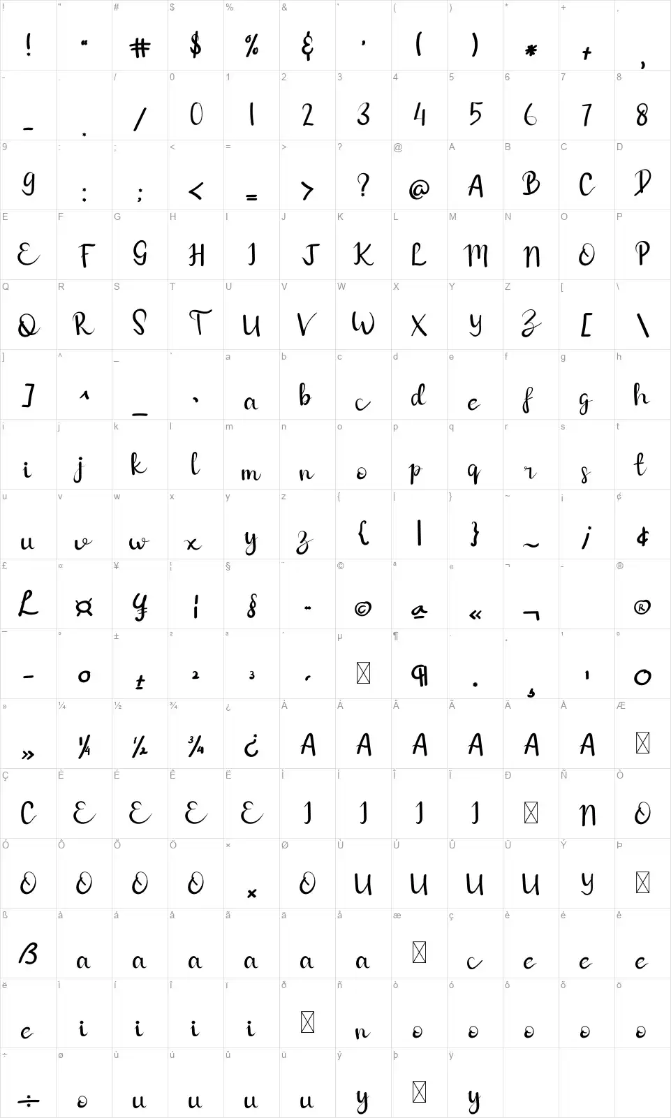 Holiday Farmhousefont character map