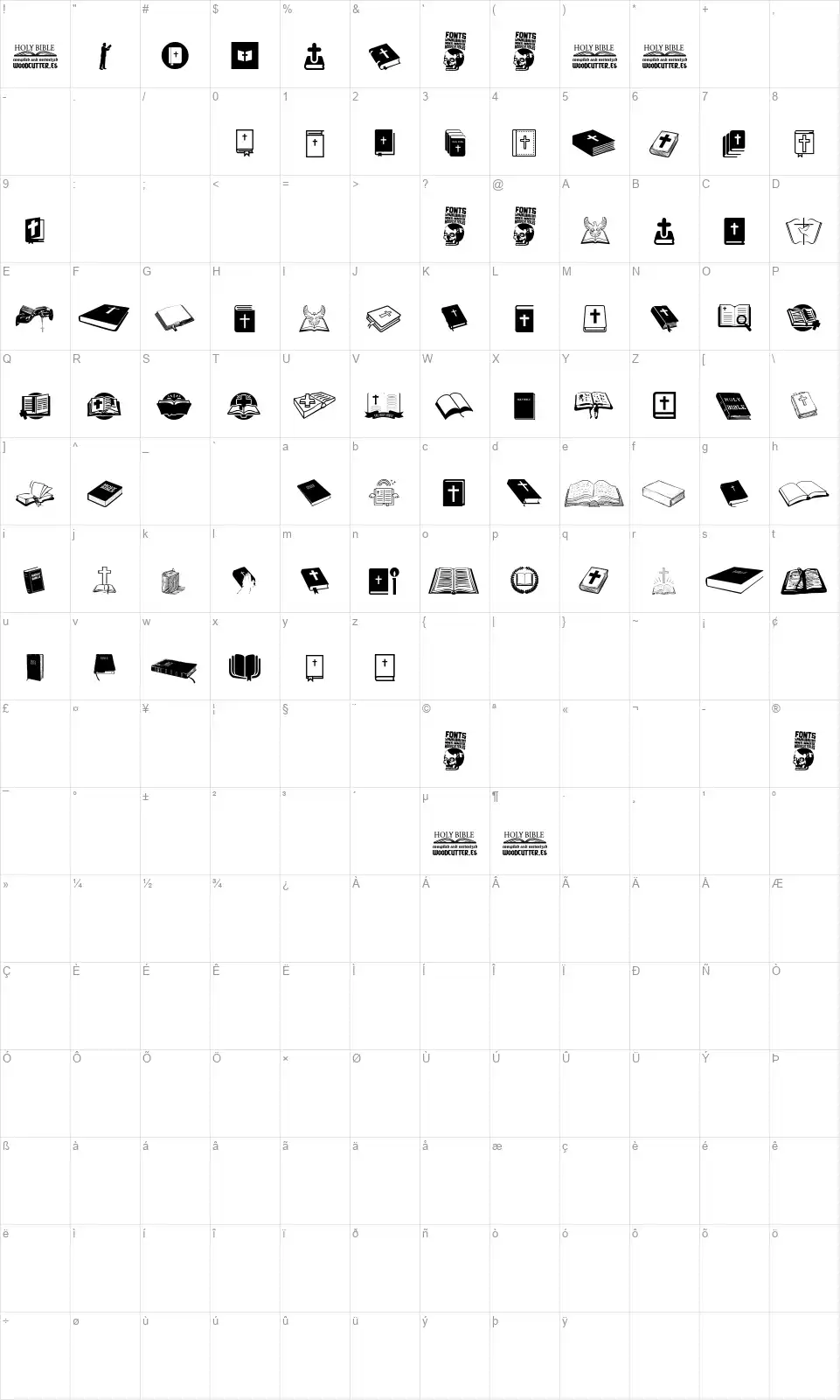 Holy Biblefont character map