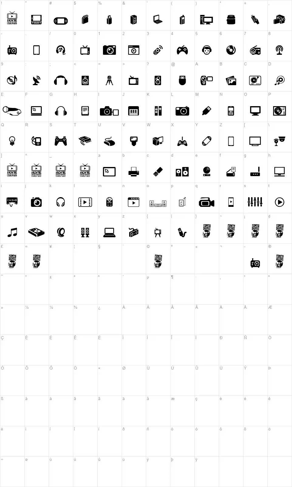 Home Entertainmentfont character map