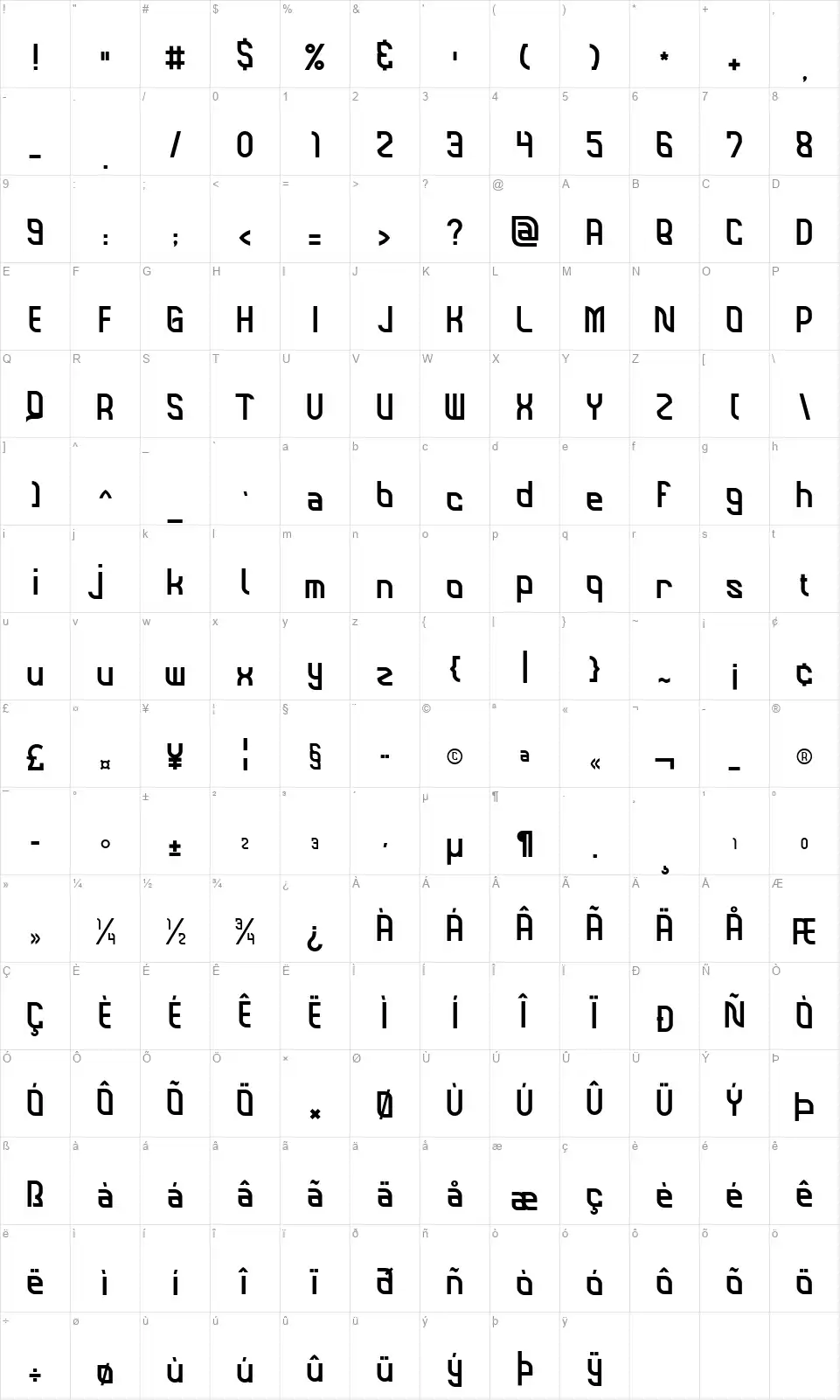 Home Furniturefont character map