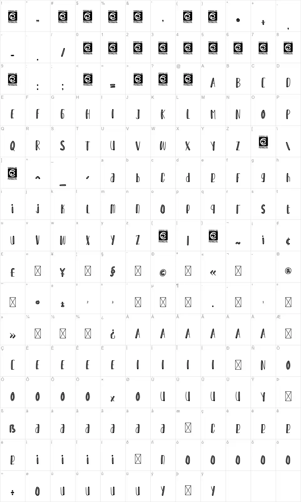 Honey Tastefont character map