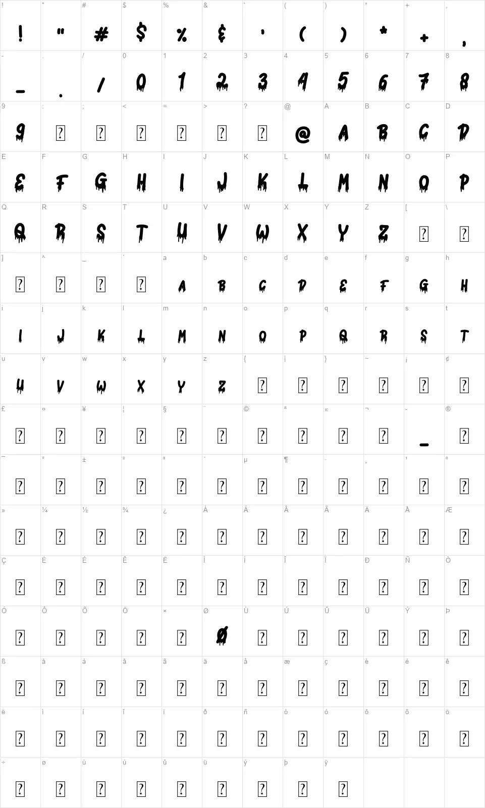 Horror Sprayfont character map