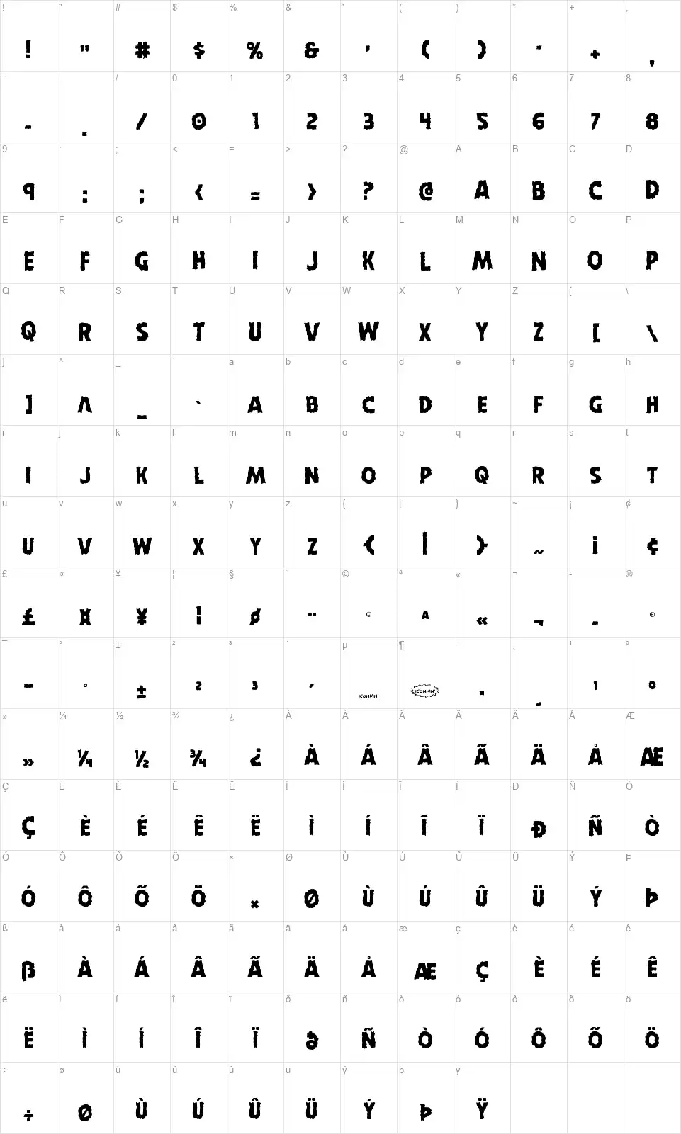 Horroweenfont character map