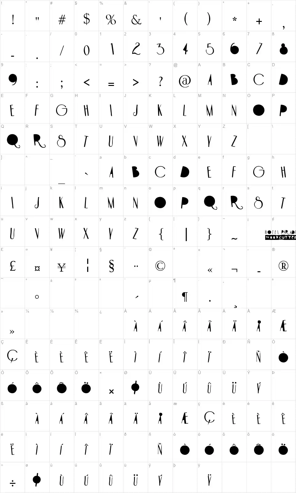 Hotel Paradisofont character map