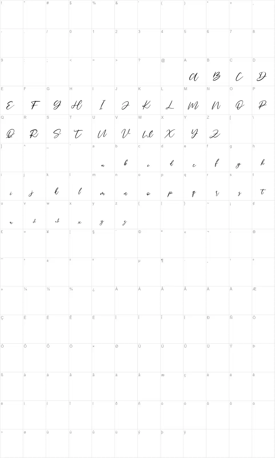 House Bayfont character map