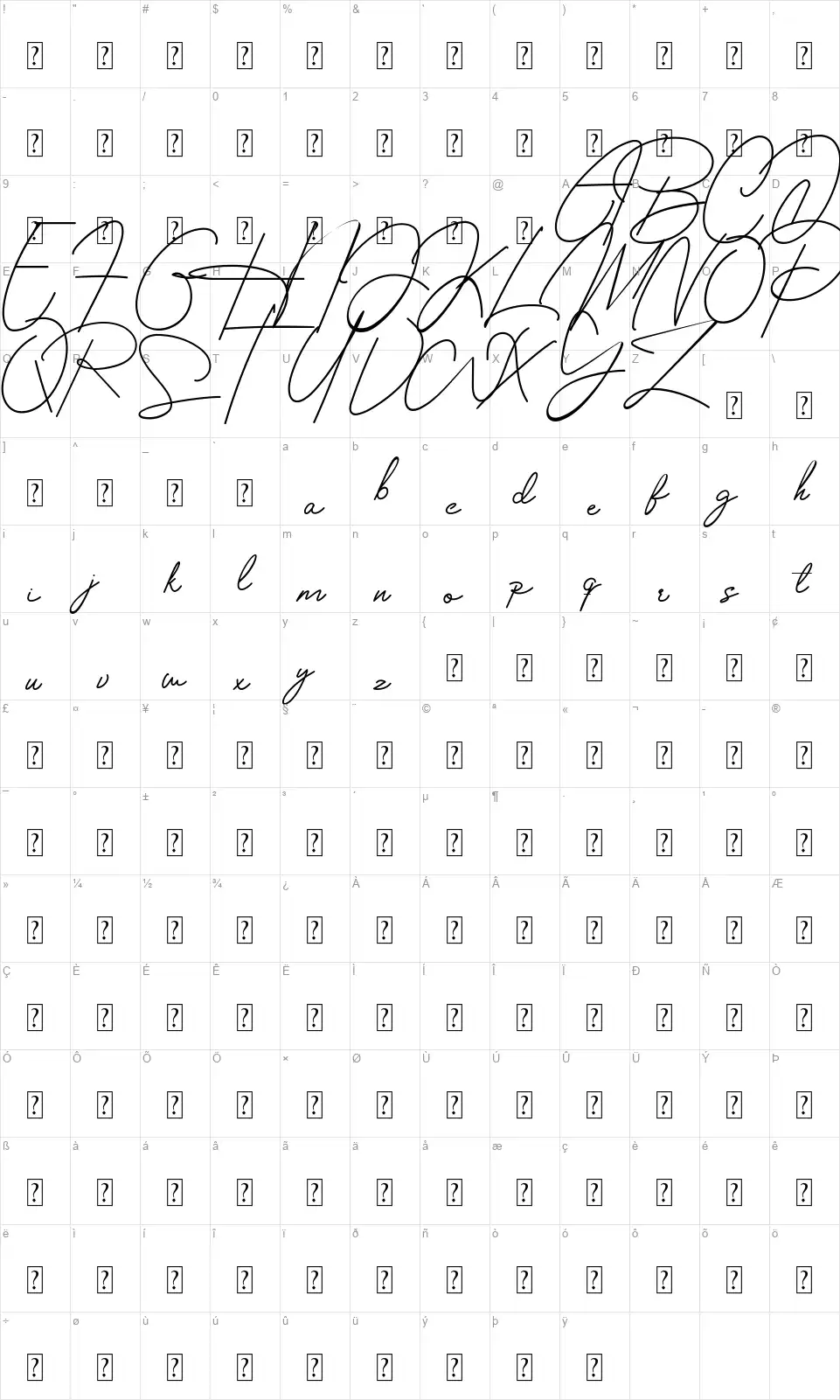 Housttely Signaturefont character map