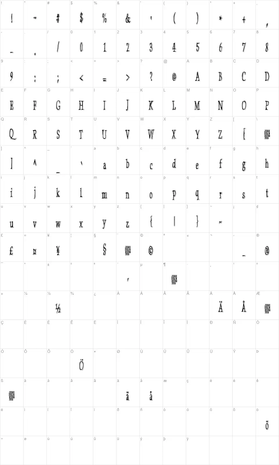 Hugo Zfont character map