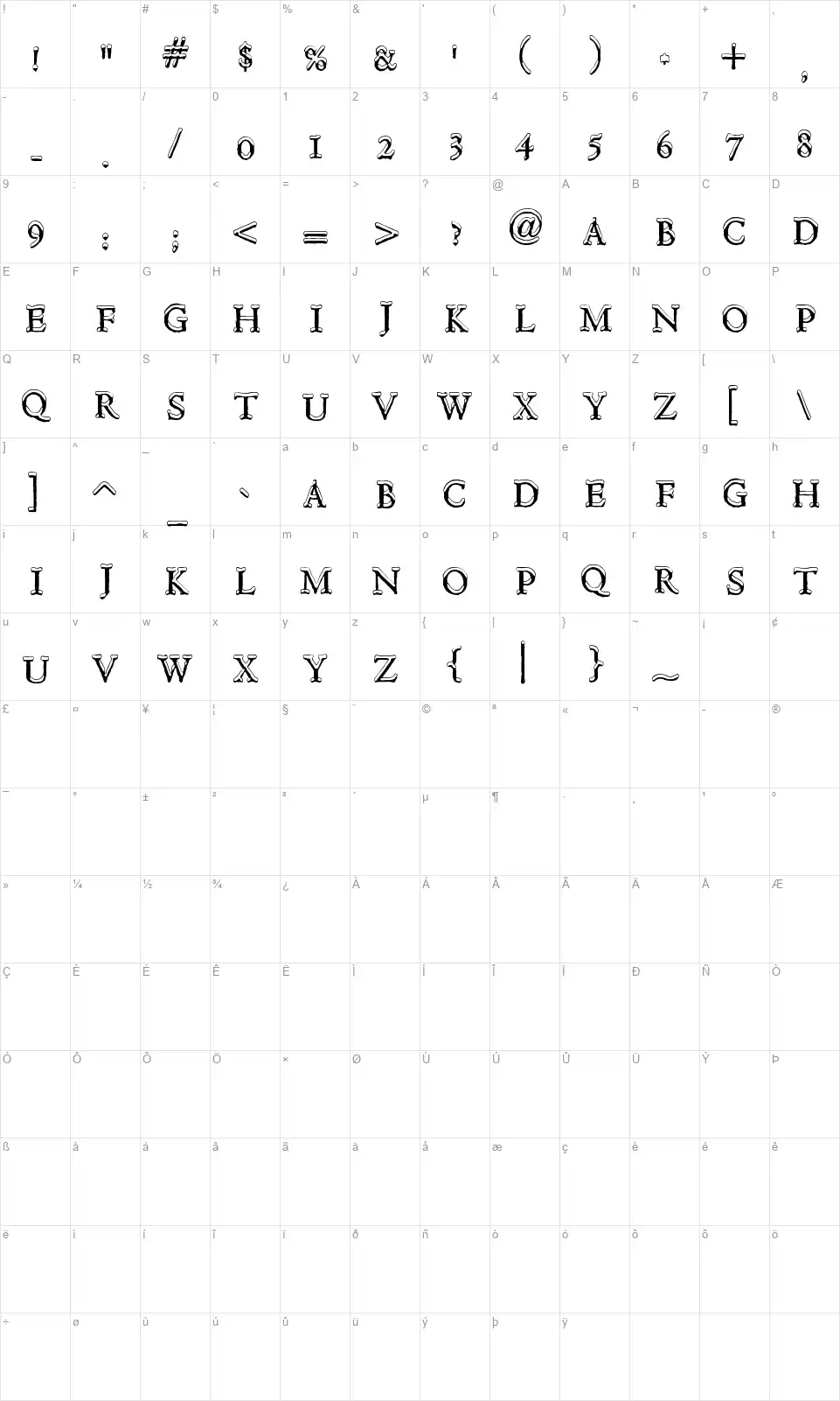 Hultog Snowdriftfont character map