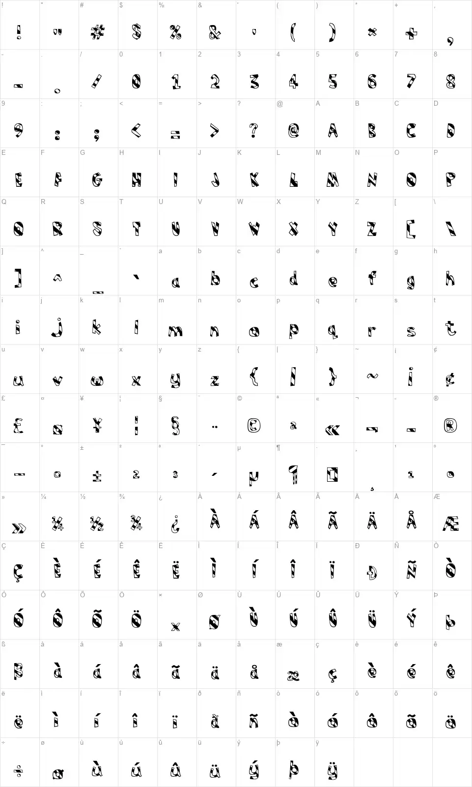 Humbugfont character map