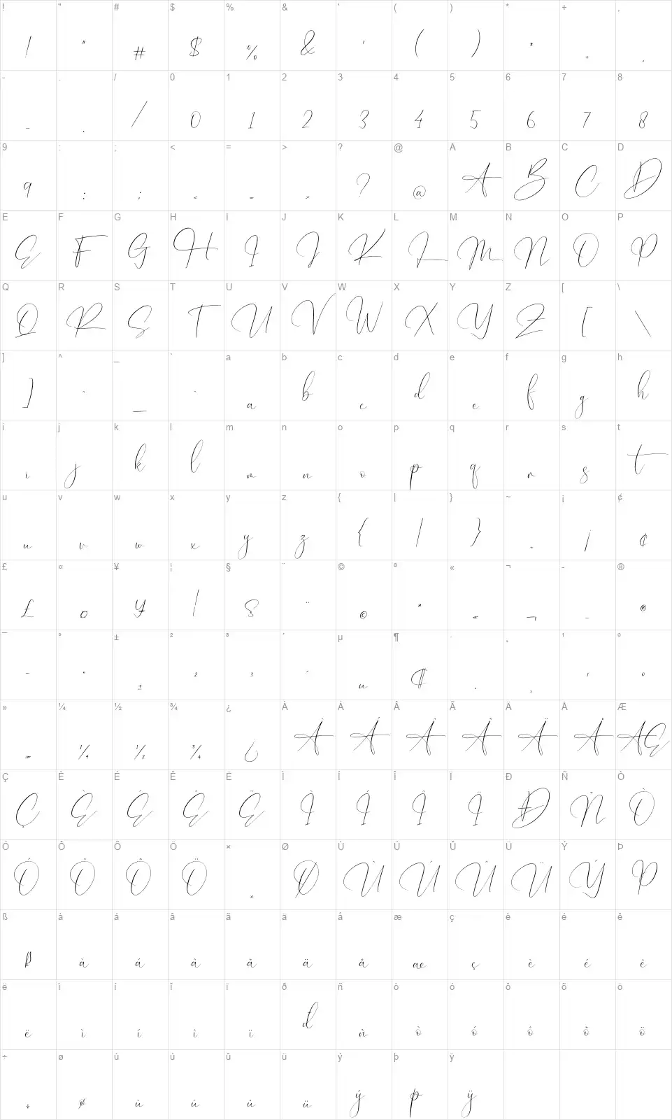 Hunterland Ontimefont character map