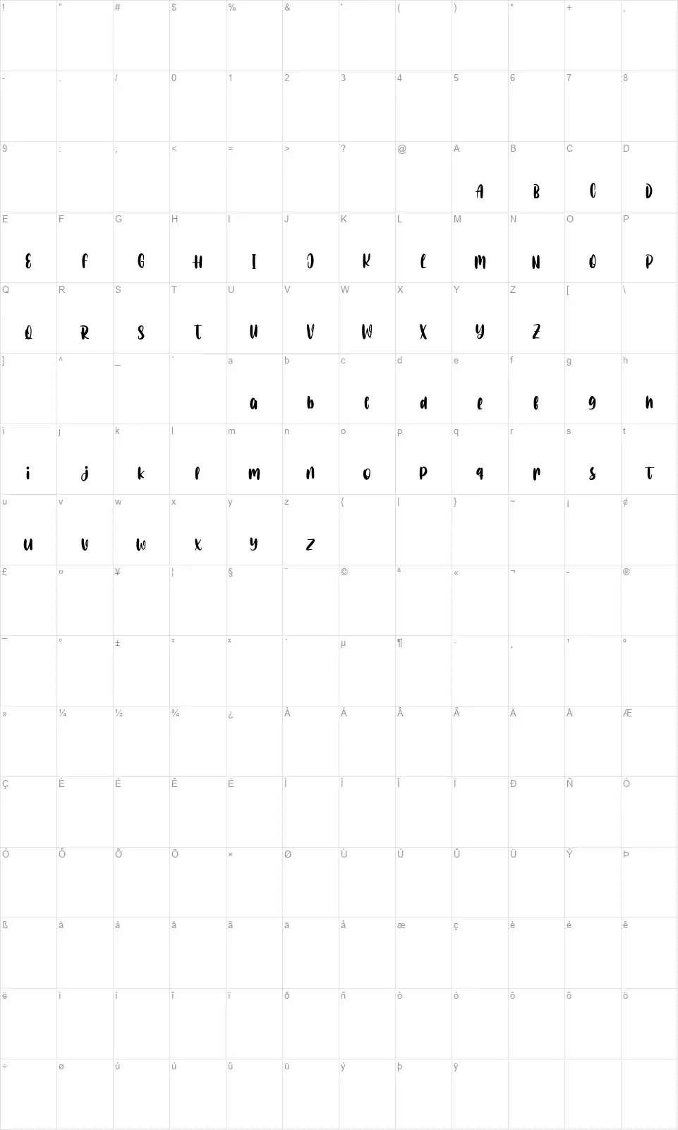 Hustcroftfont character map