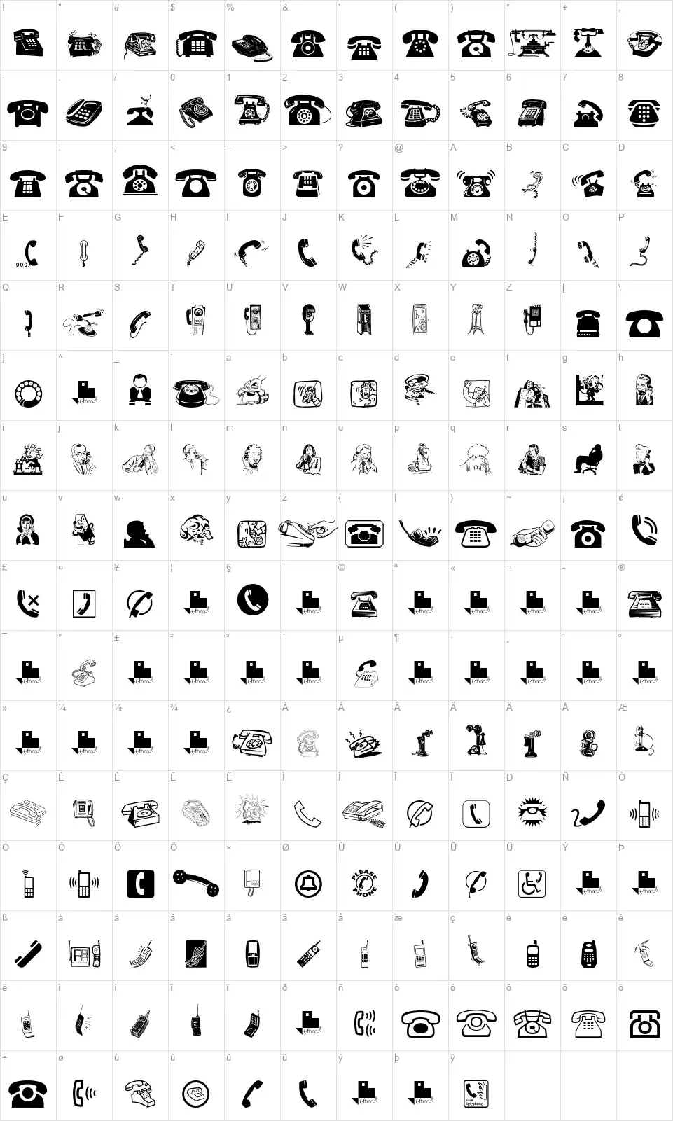I Am Telefonofont character map