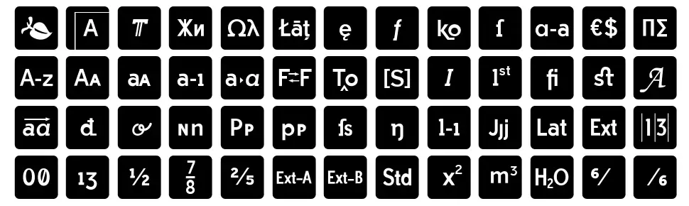 Icons OpenTypefont specimens