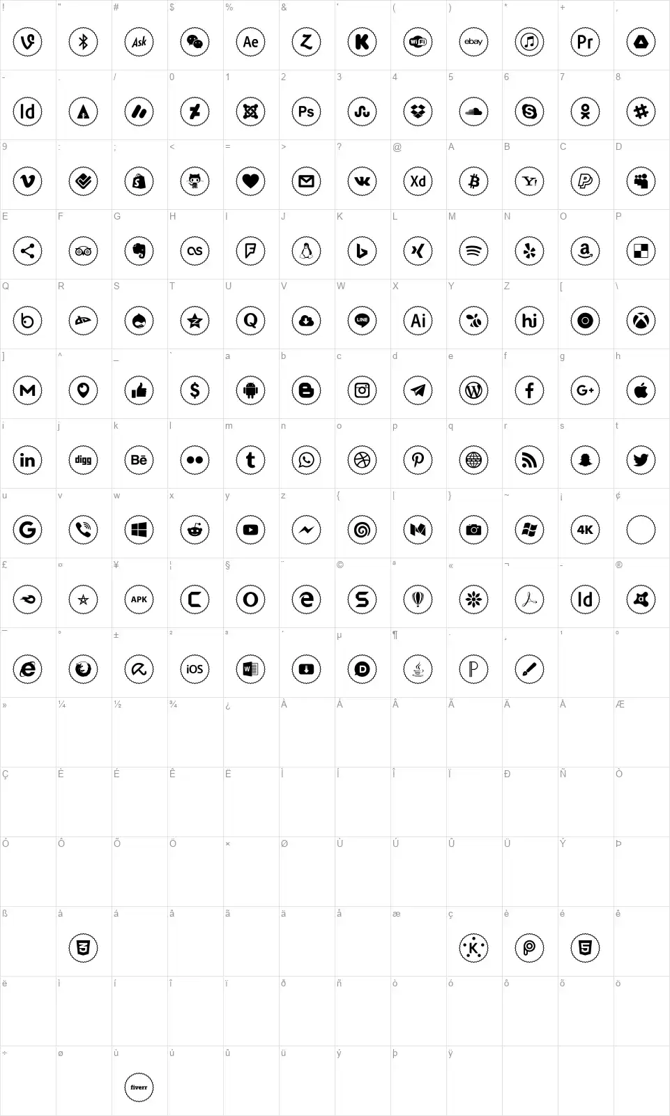 Icons Social Media 2font character map