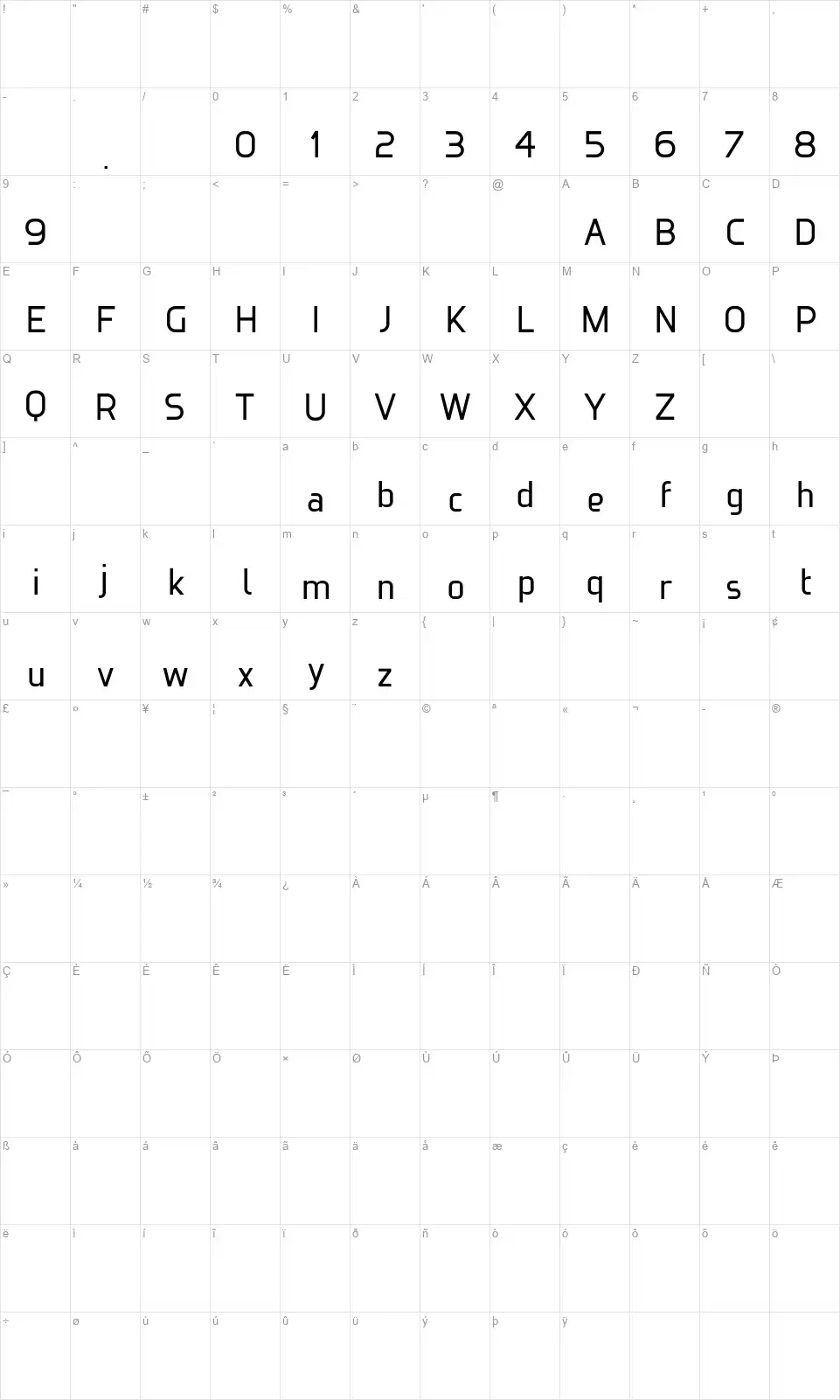 Ideoma Technitfont character map