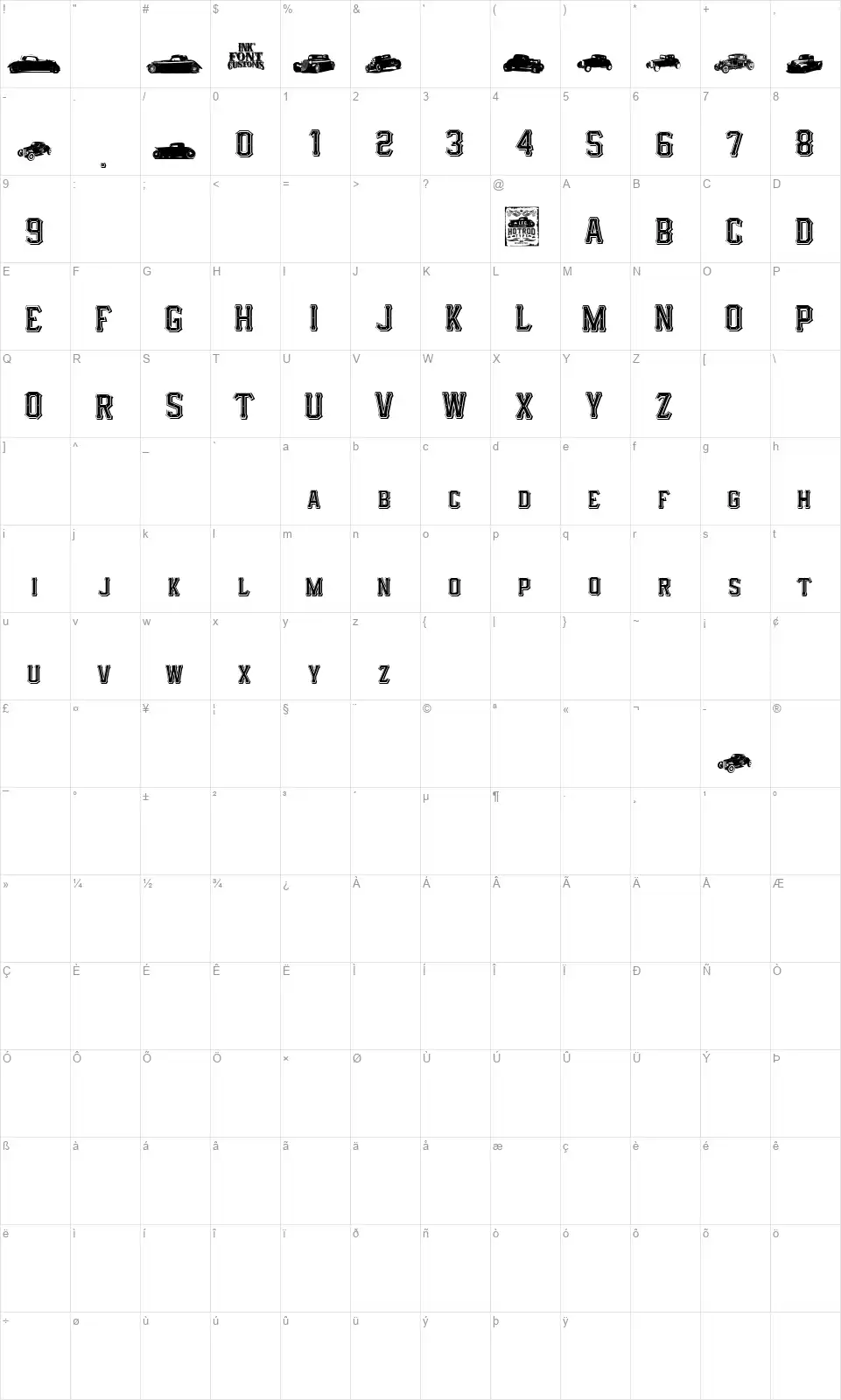 IFC HotRod Typefont character map