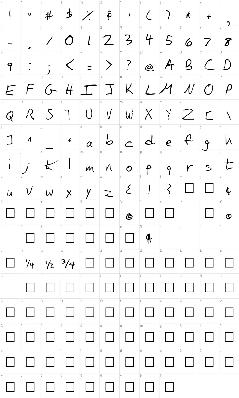 Iglookfont character map