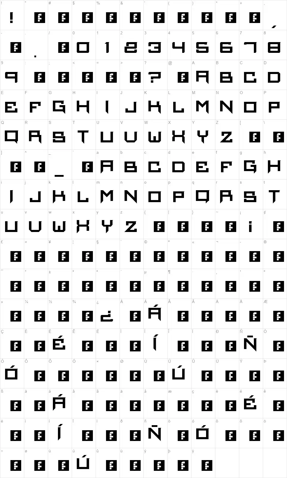 Infiernofont character map