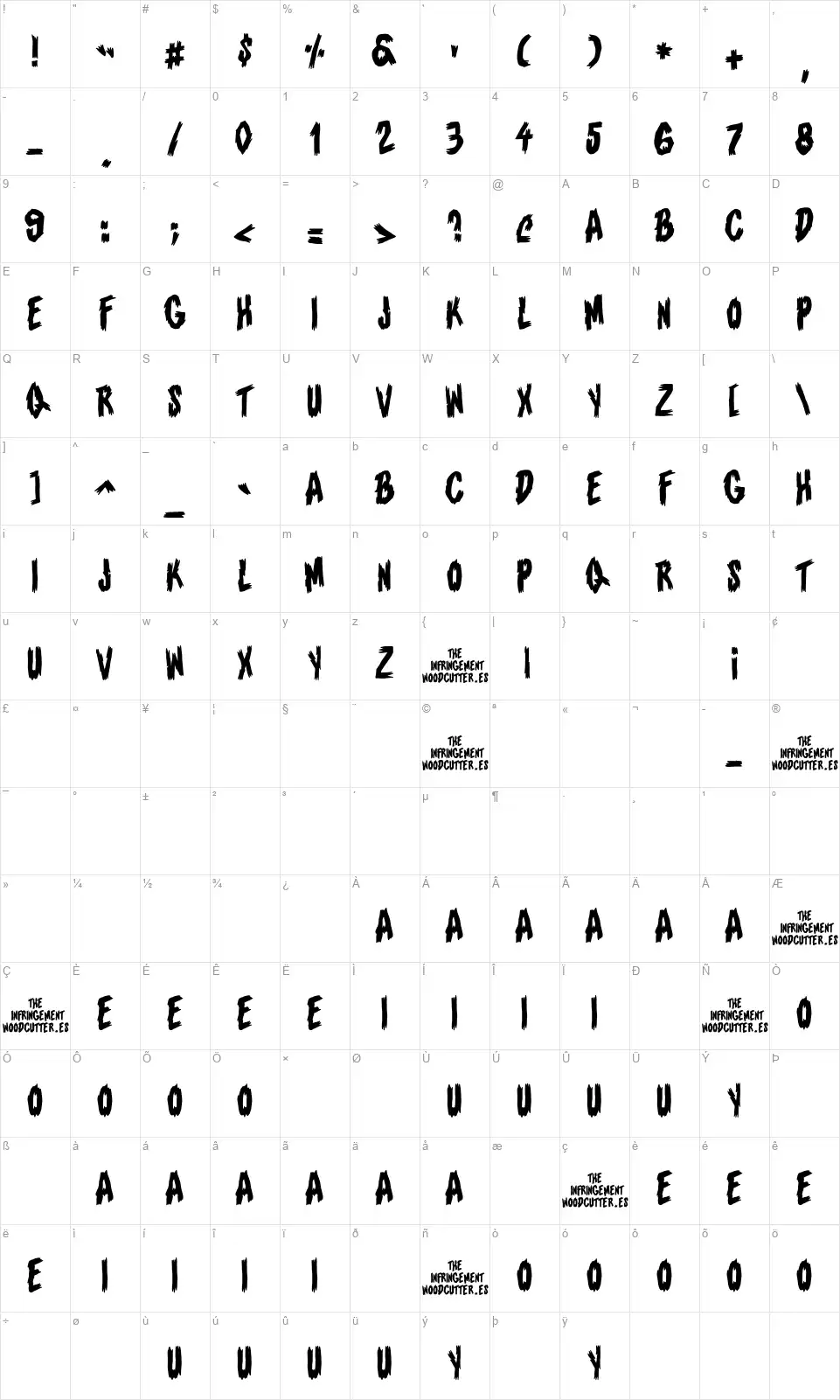Infringementfont character map