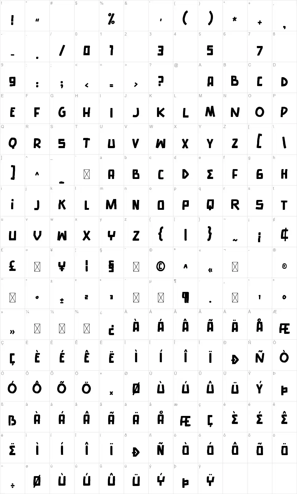 Insomnyacsfont character map
