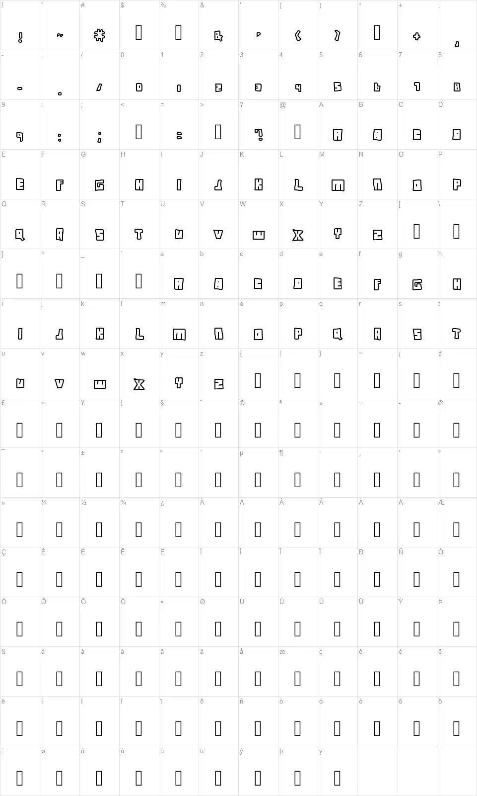 Instant Accessfont character map