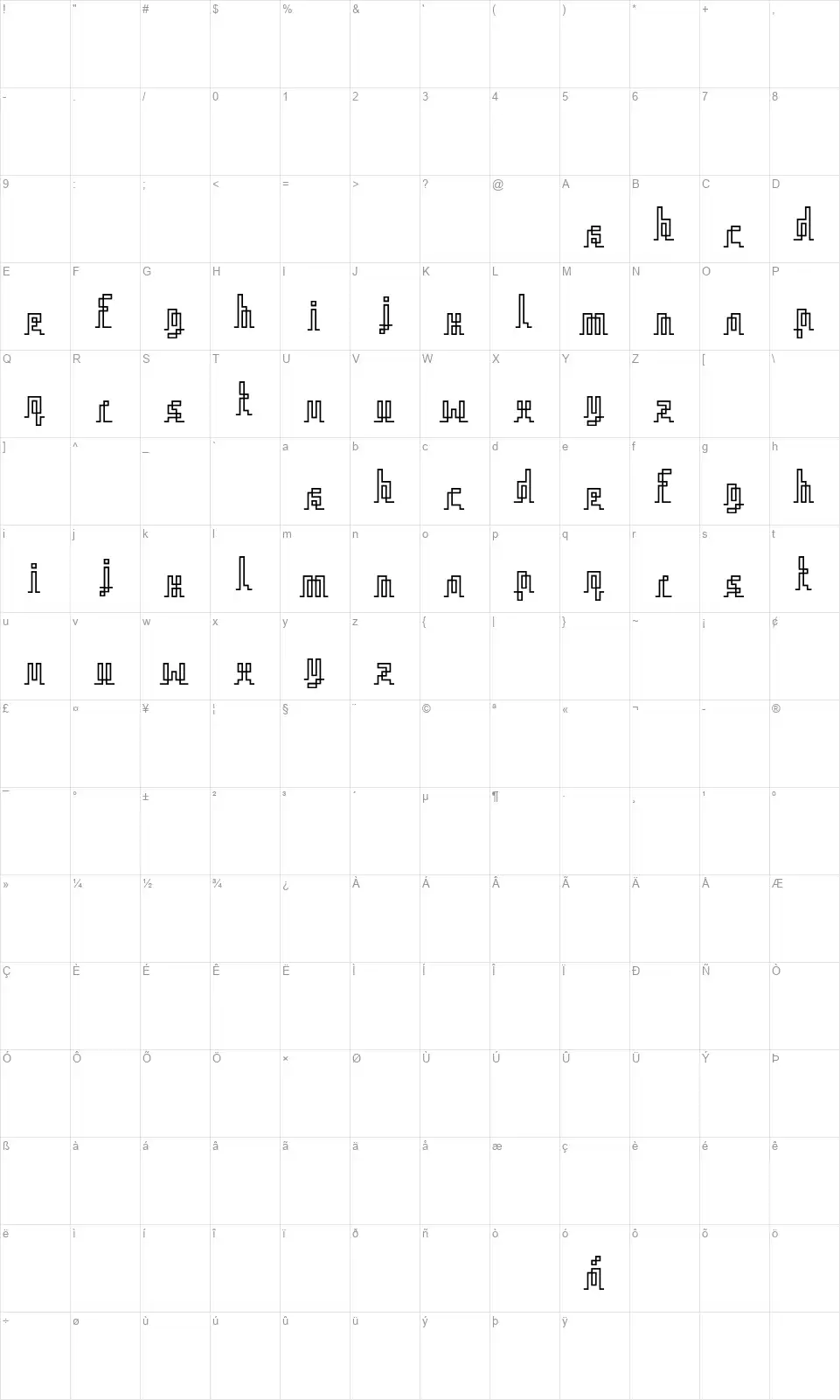 Iqqfont character map