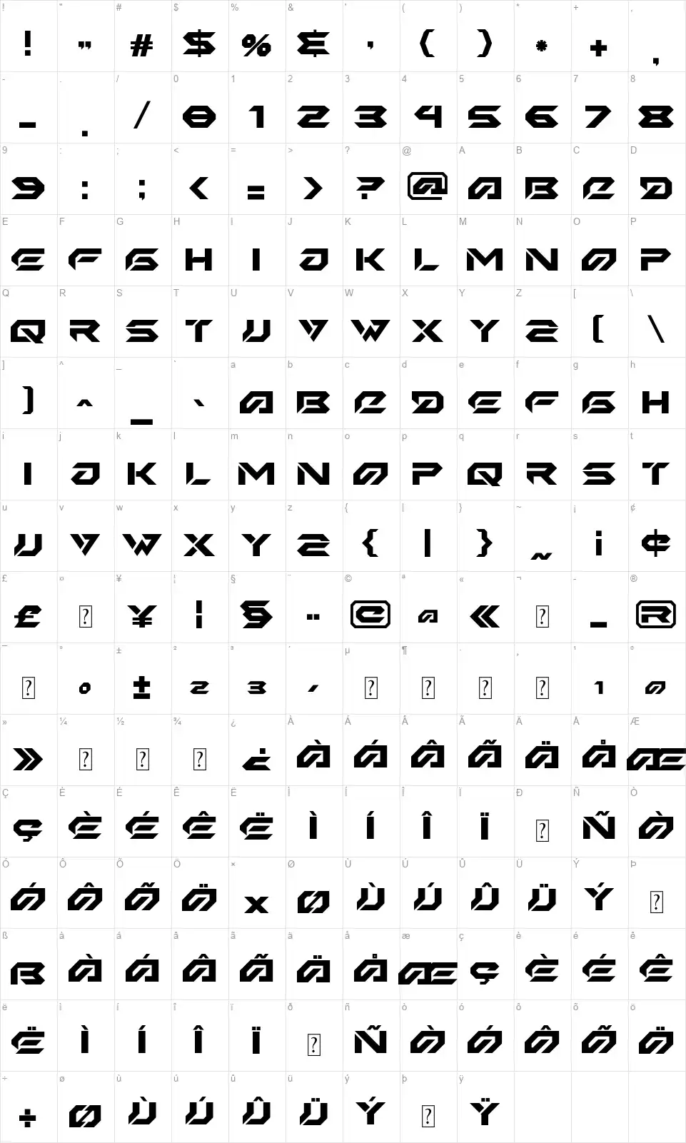 Iron Sharkfont character map