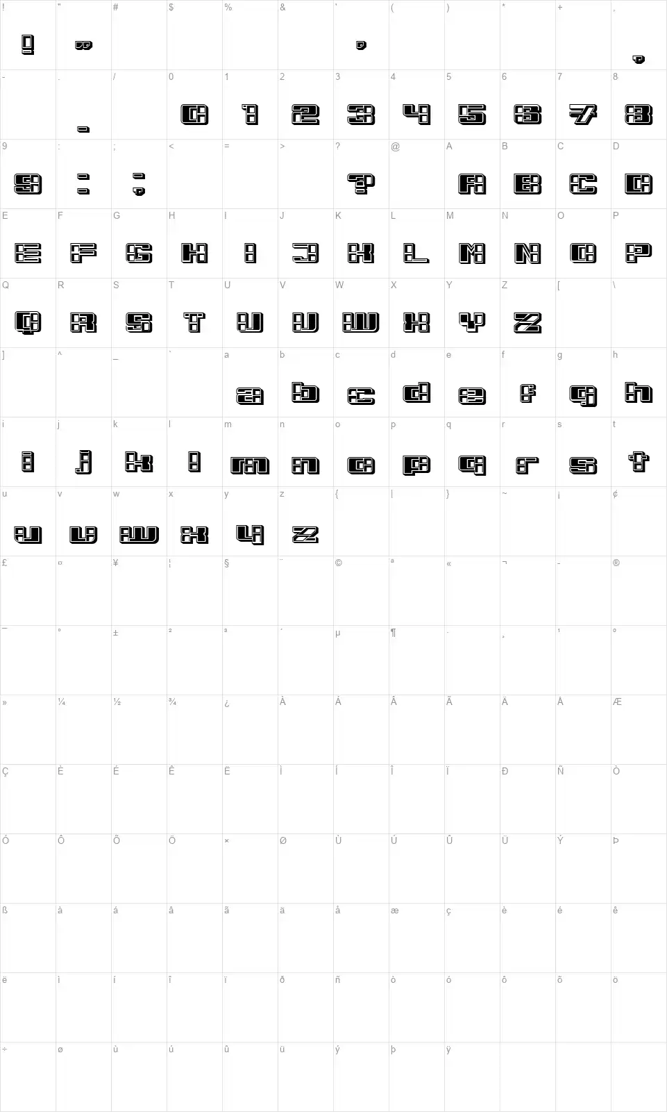 Iteganyagihefont character map