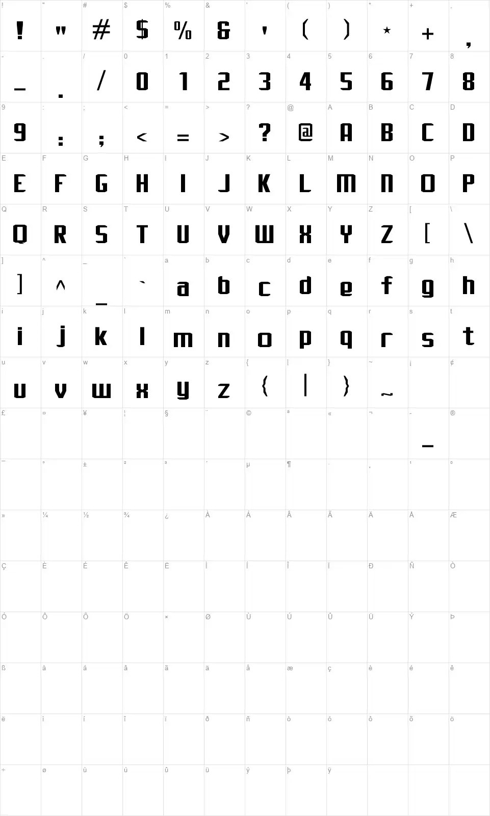 J-LOG Rebellion Sansfont character map