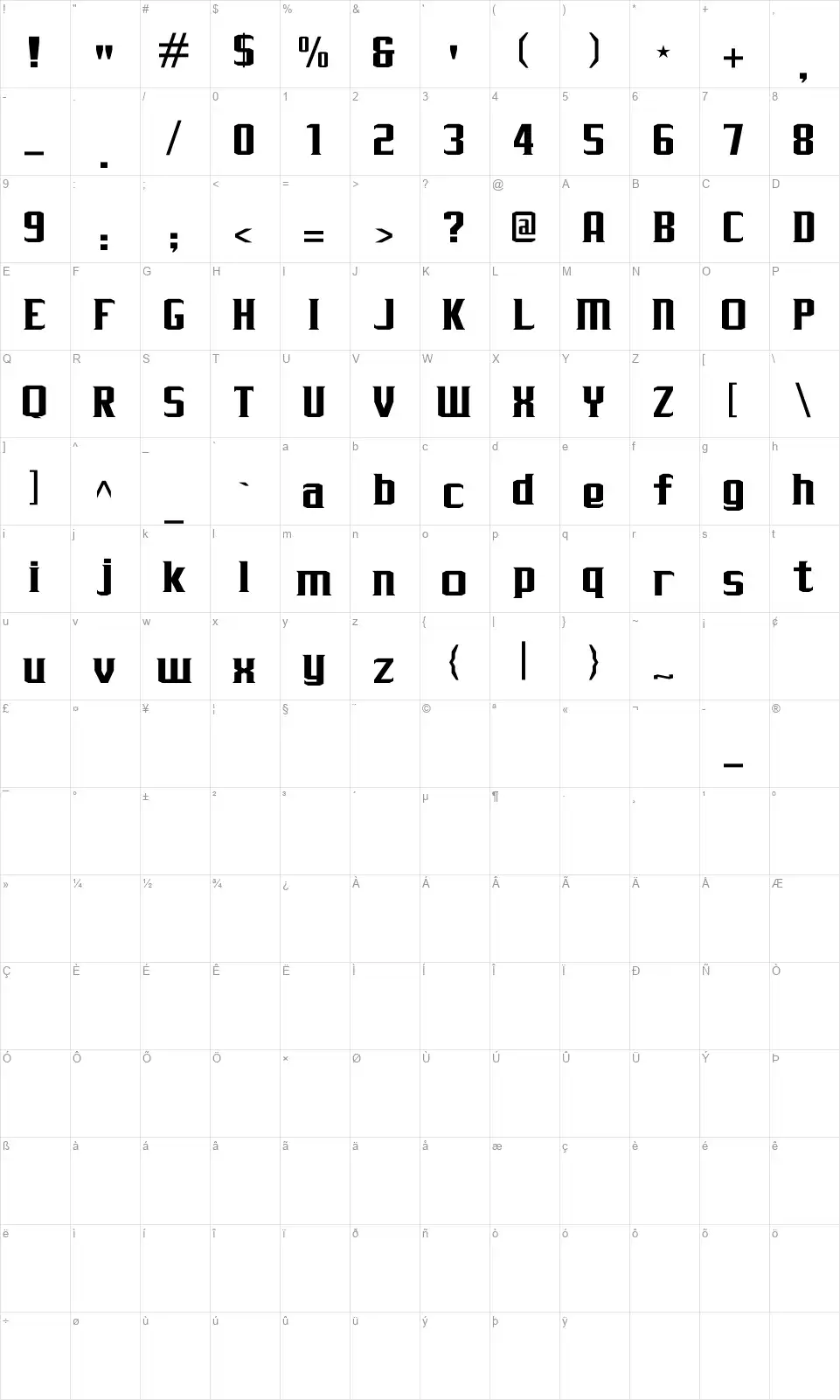 J-LOG Rebellion Seriffont character map