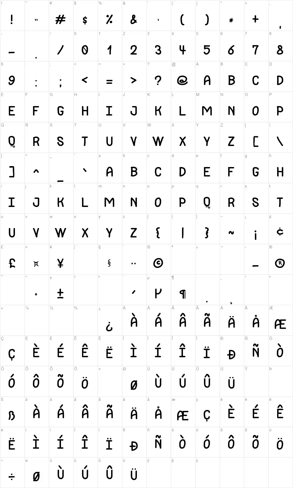 Jackdaws Love Stfont character map