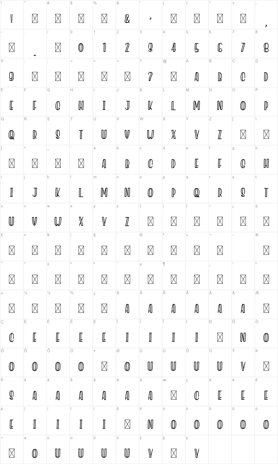 Jacklyn Milnerfont character map