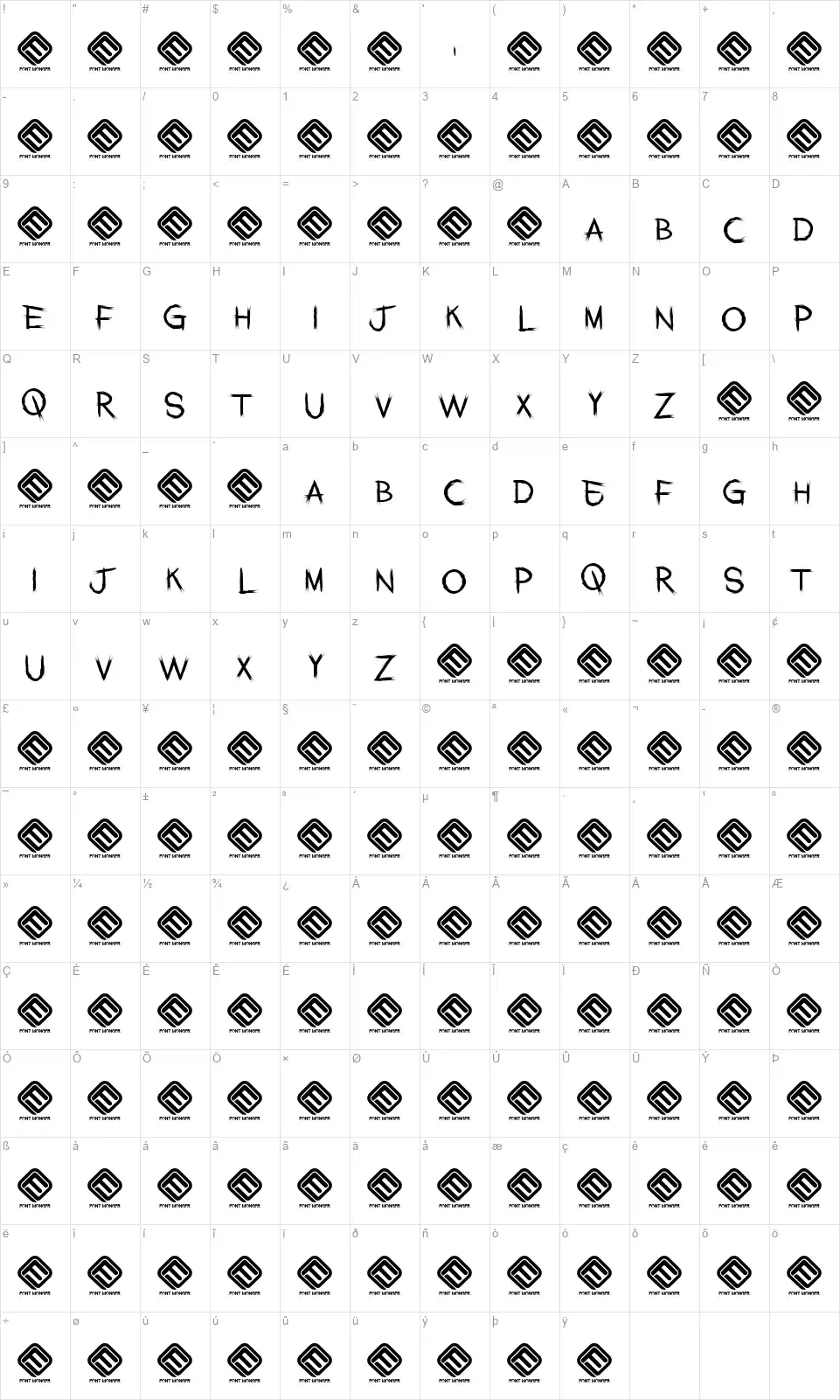 Jacknifefont character map