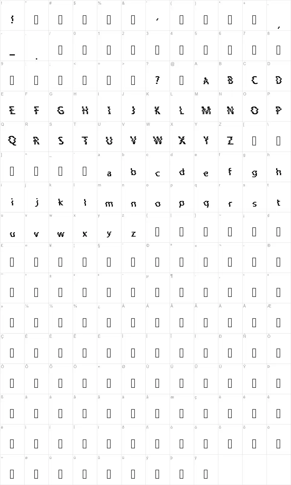 Jaezfont character map