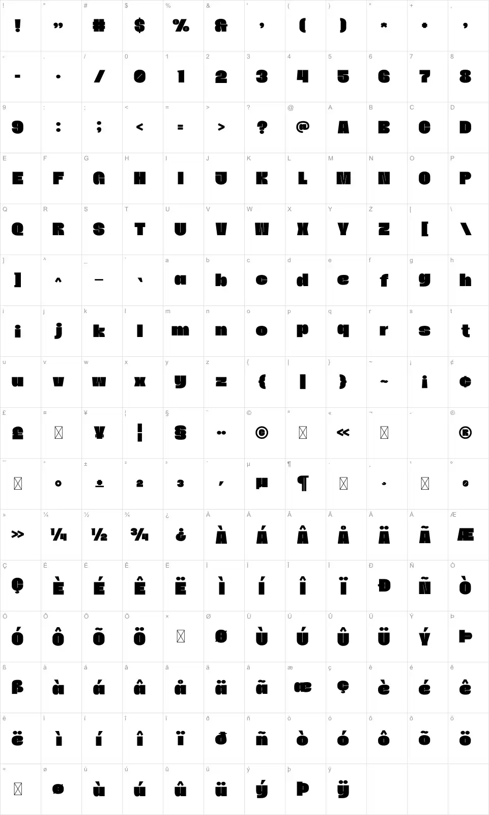 Jayen Table des caractères Jayenfont character map