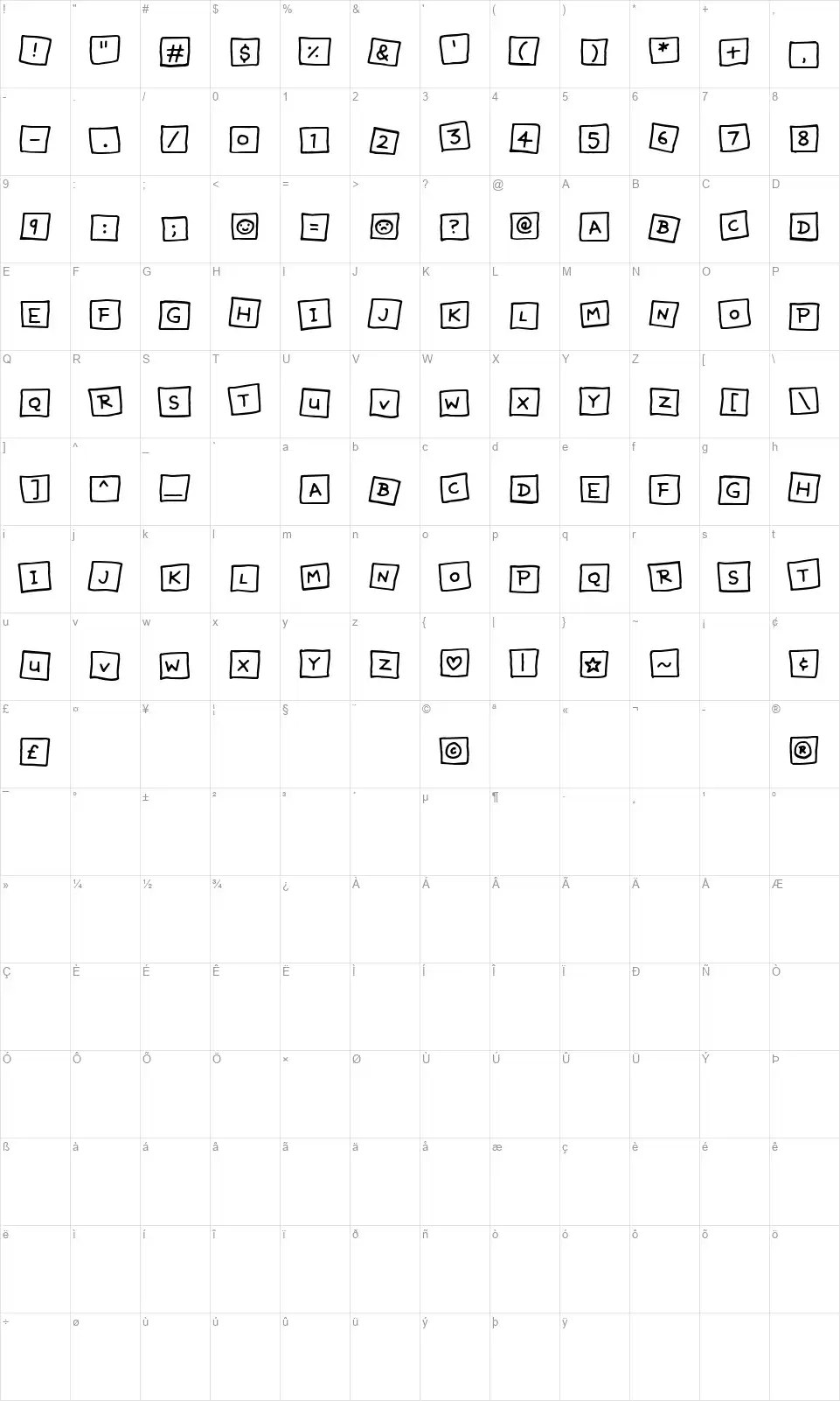 Jdid Table des caractères Jdidfont character map