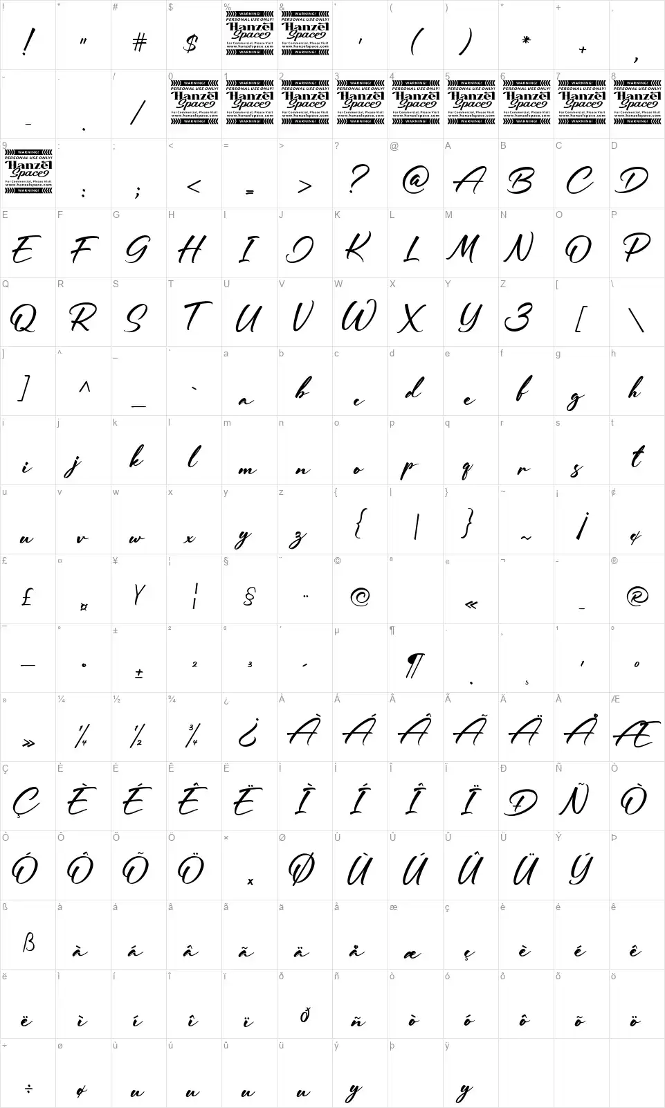 Jeaslandfont character map