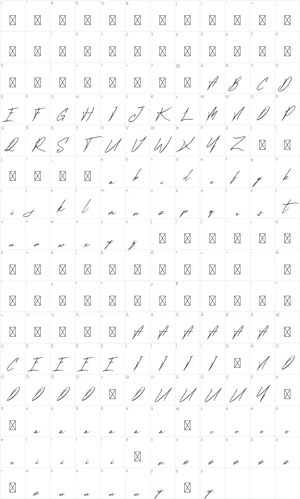 Jillfesterfont character map