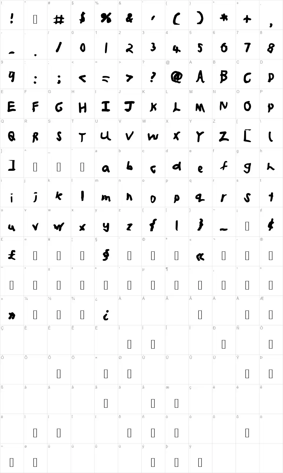 JJWeb2font character map