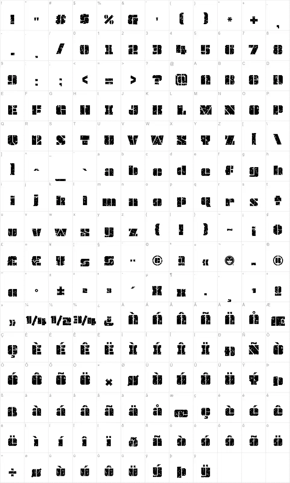 JLS OverKill Grungefont character map