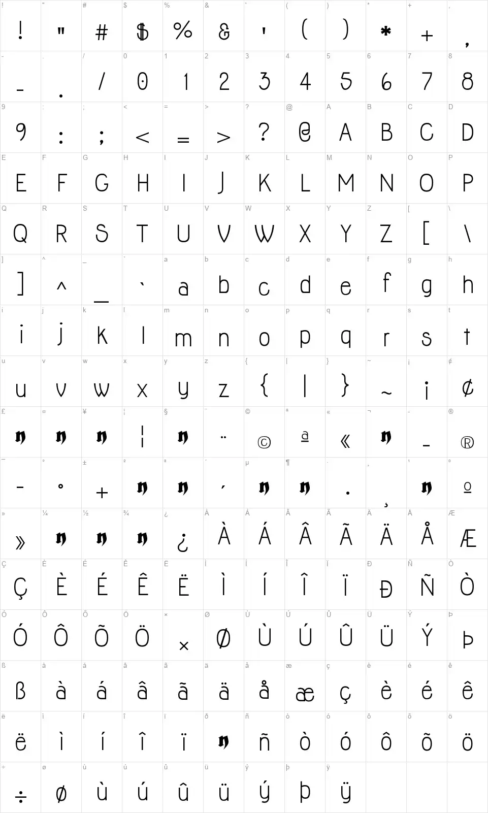 Jollyfont character map