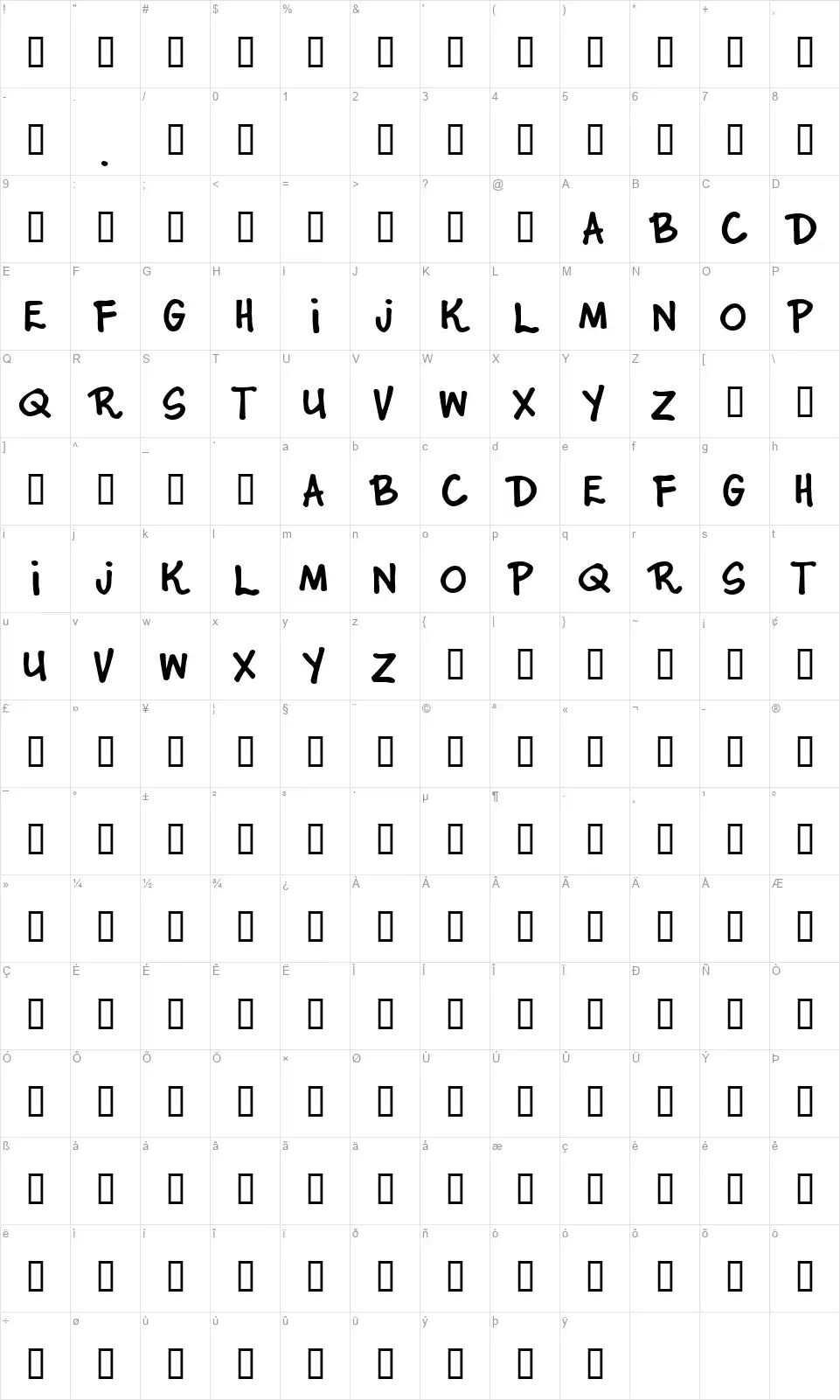 Junior Starfont character map