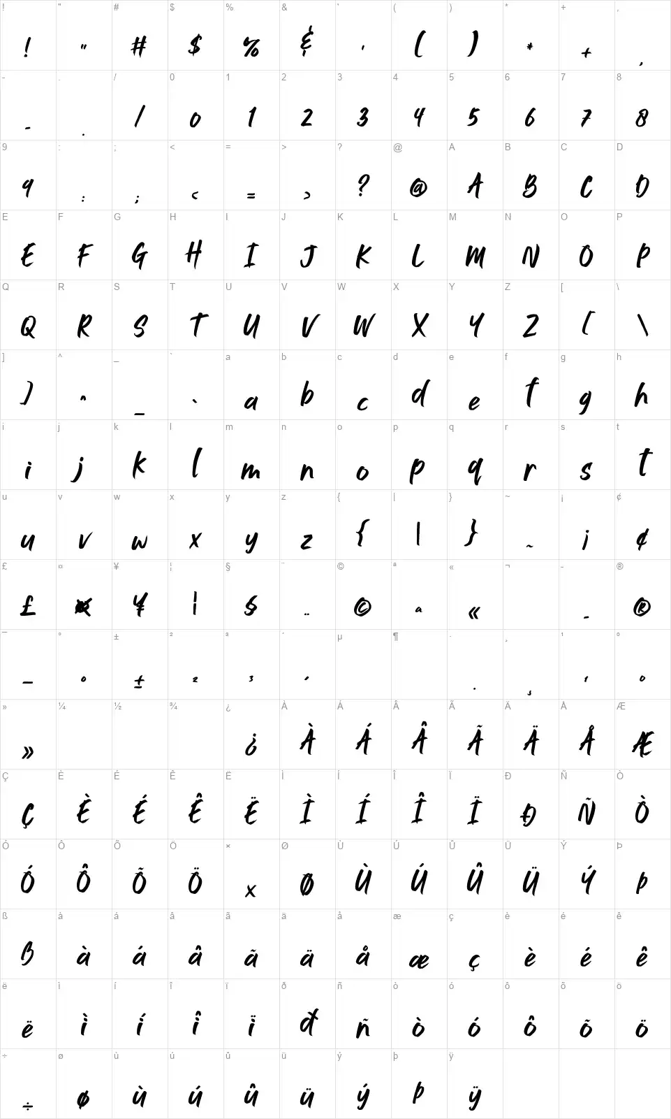 Jushley Shinefont character map