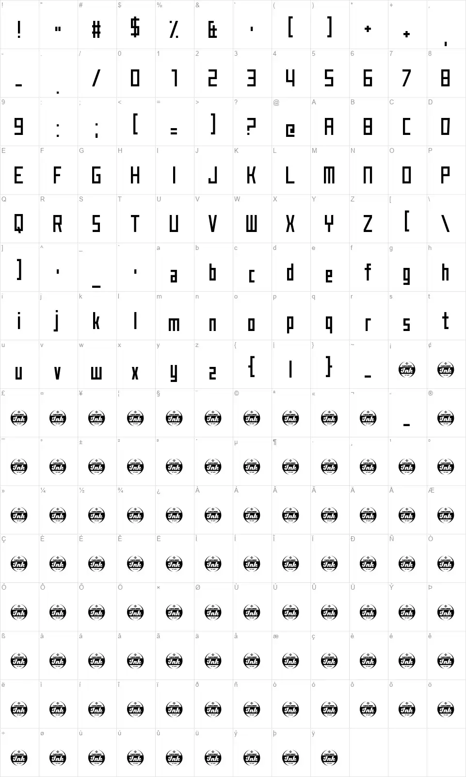 Just My Typefont character map