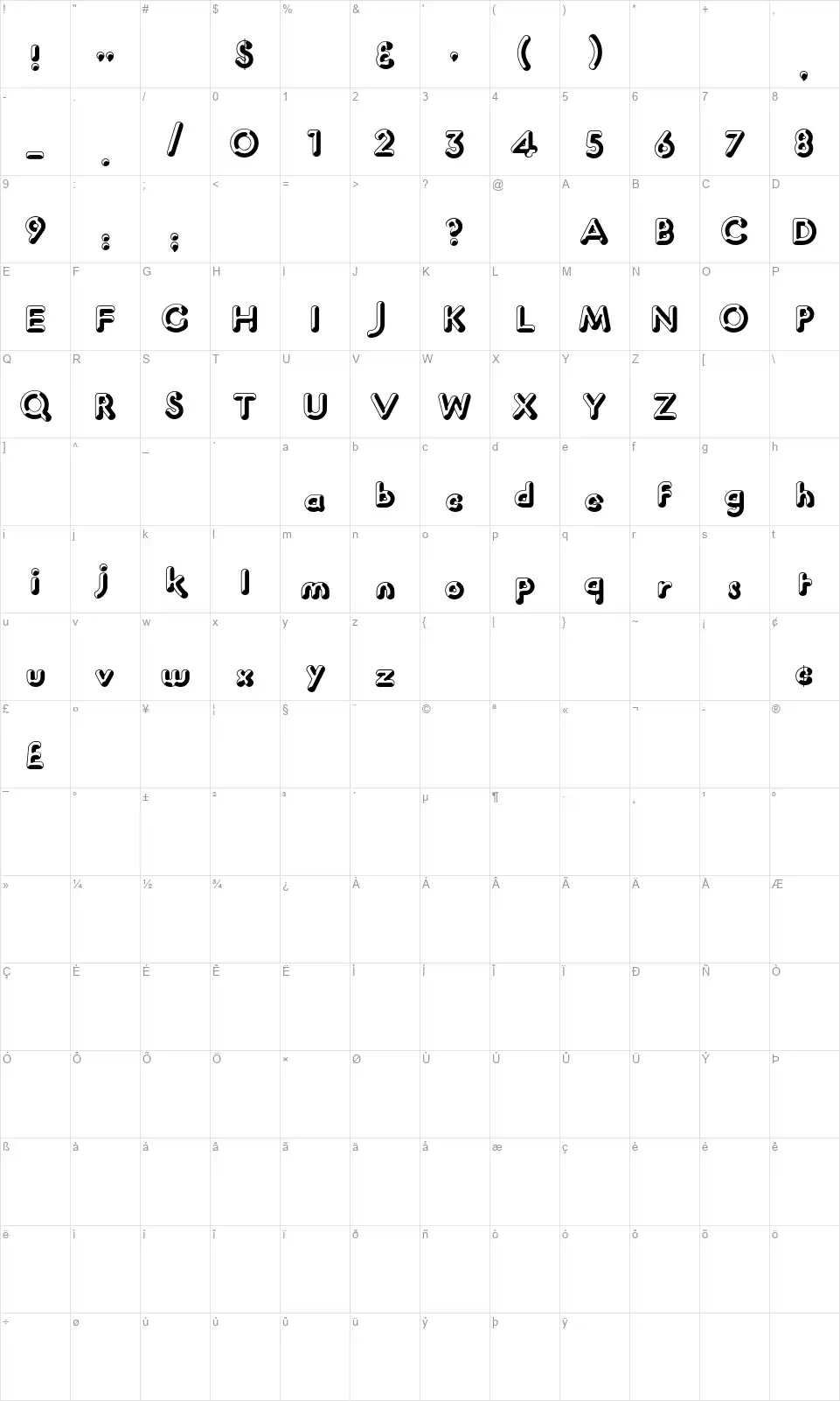 K22 Lucifer No. 1font character map